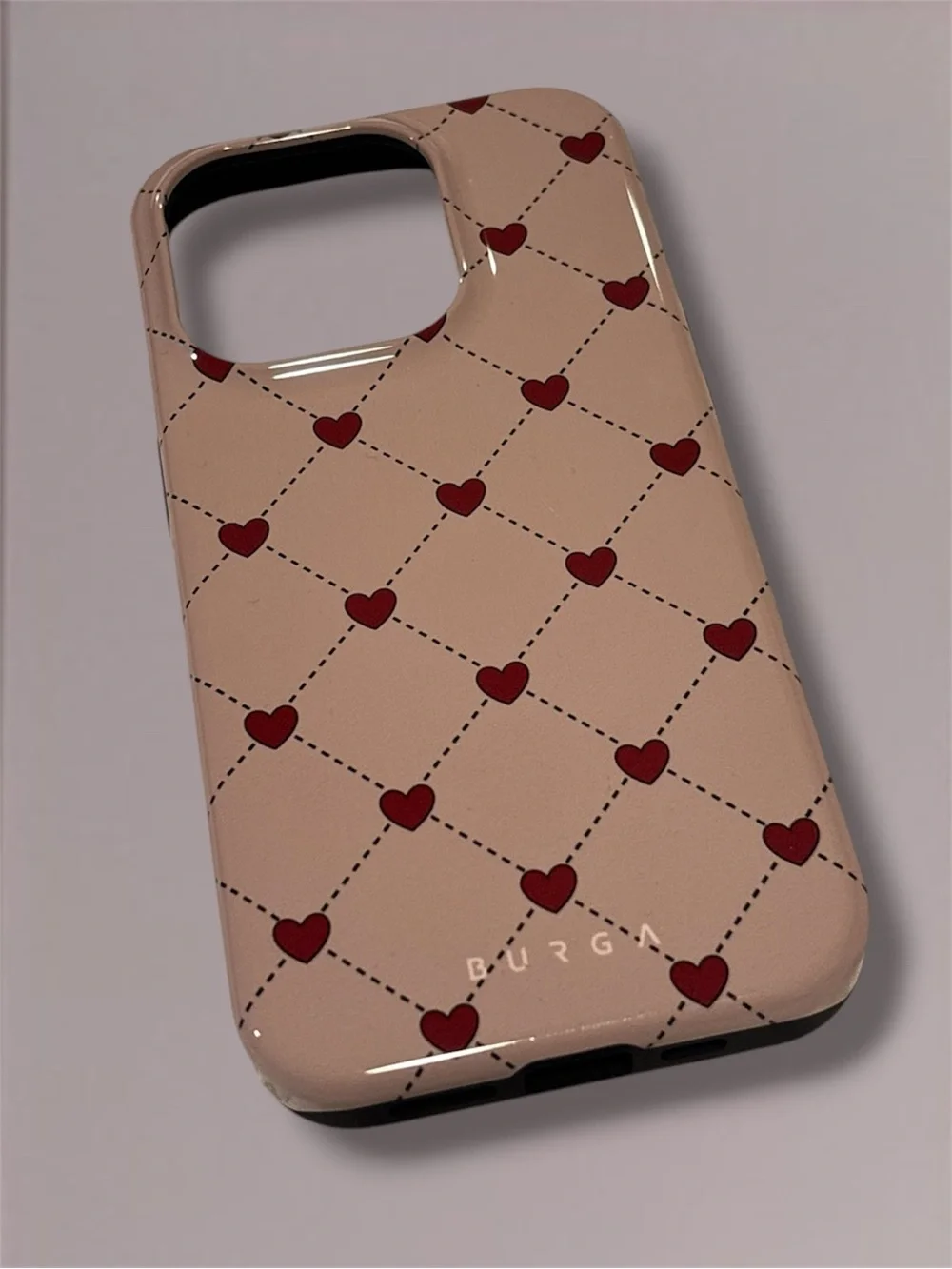 BURGA Red Heart Lattice Tough Case iPhone 15 Pro + Dust Bag